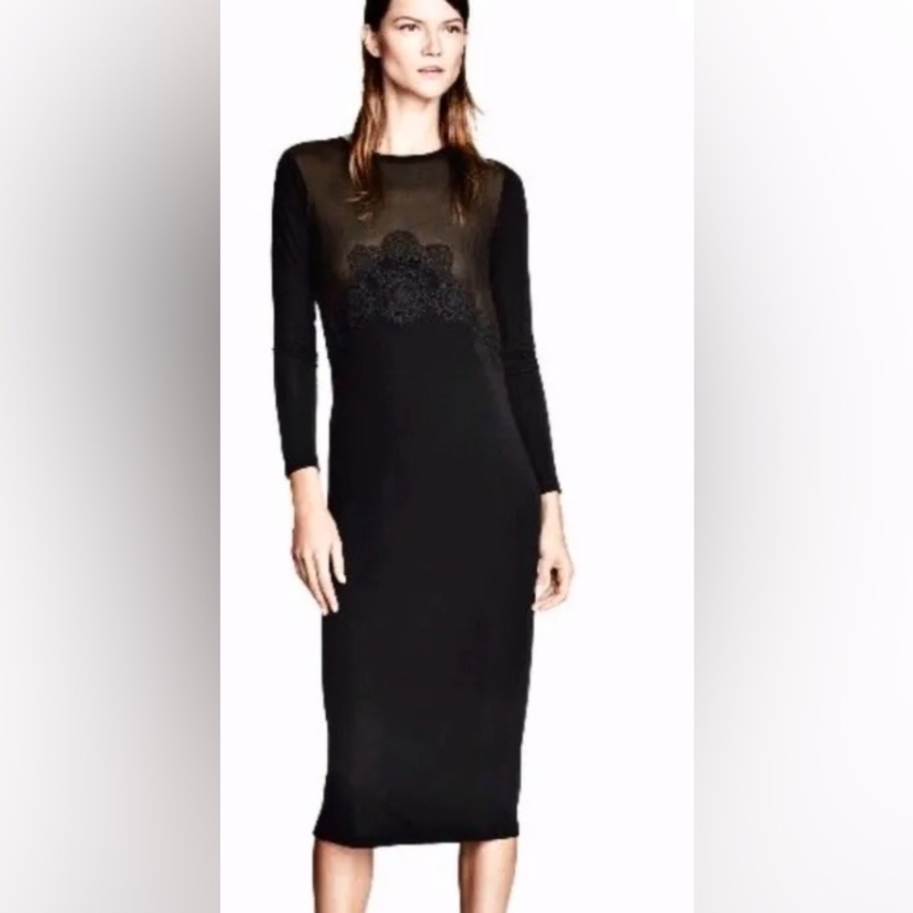H&M Elegant Black Mesh & Lace Dress